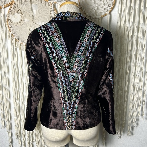 Sandy Starkman Chocolate Brown Embroidered Velvet Blazer M - Picture 3 of 12